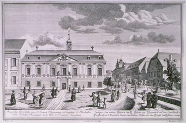 Vue du nouvel hôpital Saint-Jean-Népomucène, Vienne gravée par Karl Remshard (1678-1735)